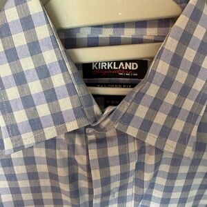 Kirkland Signature Men's Light Blue Plaid Dress Shirt
